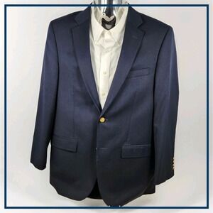 Men's Saddlebred Wool Blend Suit Jacket Blazer 42L Classic Navy & Gold‎ Buttons